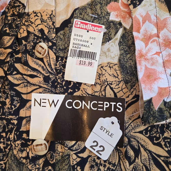 Vintage New Concepts Blouse Size 22W Green Pink 80s Cottage Granny USA Deadstock - Picture 12 of 16